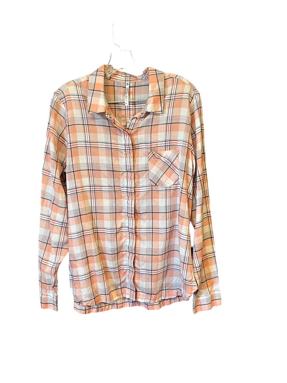 Kuhl Plaid Button Front Shirt Women XL Peach Cream Tencel Outdoor